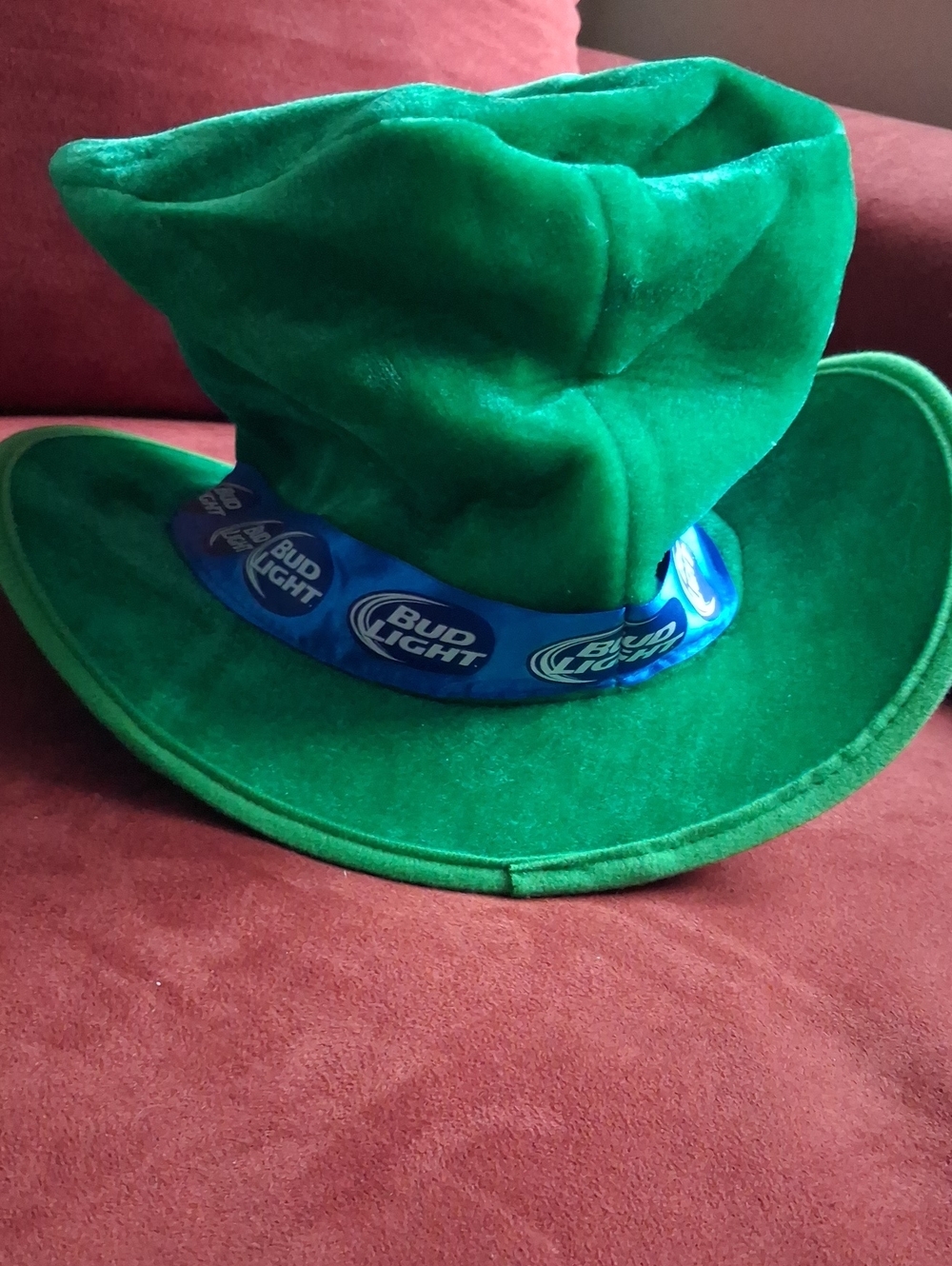 Green Velvet Leprechan Hat with Bud Light Band